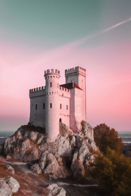 View of imposing castle with natural landscape