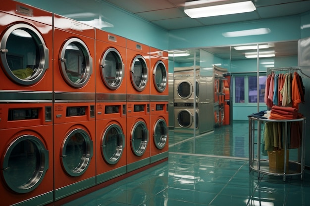 Free photo view inside a laundromat room with vintage decor and washing machines