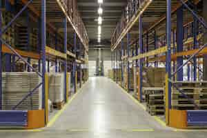 Free photo view inside a new warehouse on the mezzanine floor looking into the hall