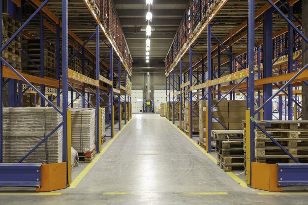 view inside a new warehouse on the mezzanine floor looking into the hall