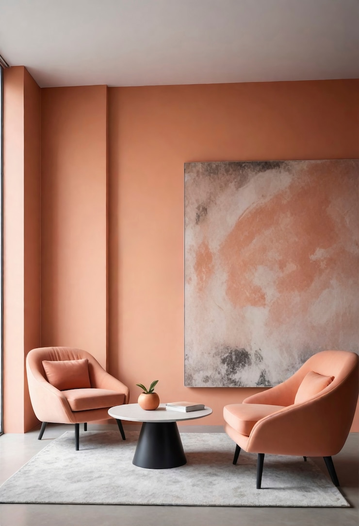 Free Photo view of interior design space with color of the year furnishings and decorations