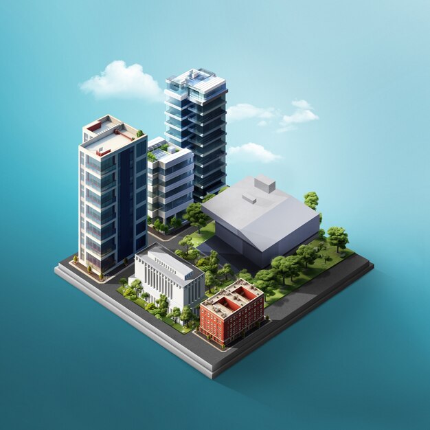 View of isometric architecture and buildings from seattle city usa