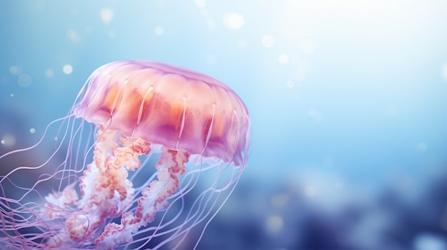 View of jellyfish swimming in water with copy space