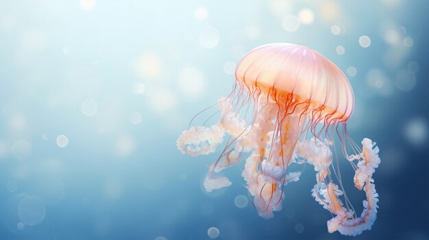 View of jellyfish swimming in water with copy space