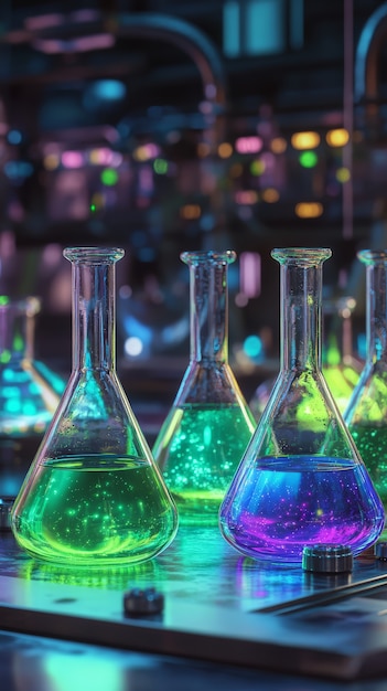 view of laboratory equipment in neon lights