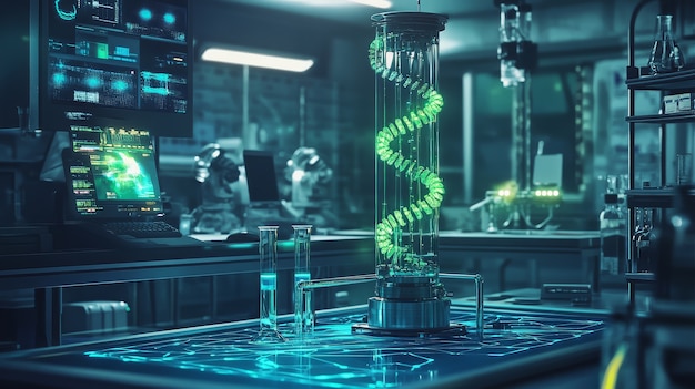 view of laboratory equipment in neon lights