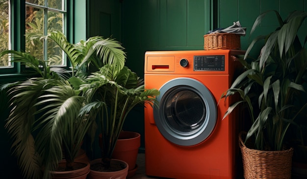 Free photo view of laundry room with washing machine and retro colors