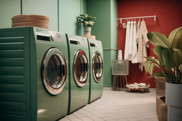 Free photo view of laundry room with washing machine and retro colors