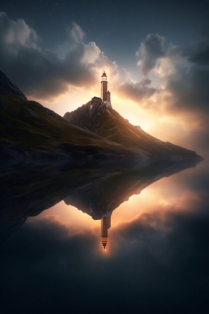 Free photo view of lighthouse tower with beacon of light