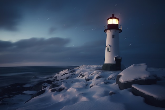 View of lighthouse tower with beacon of light