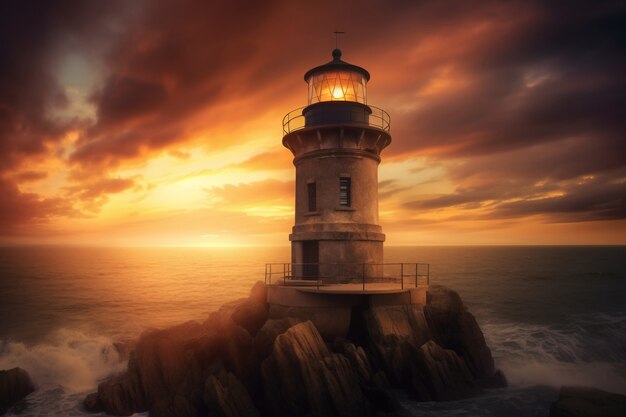 View of lighthouse tower with beacon of light