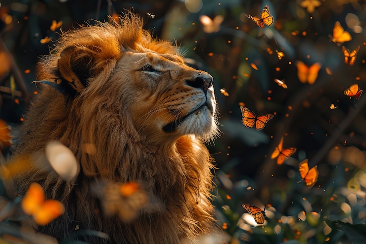 Free Photo view of lion animal in its natural habitat