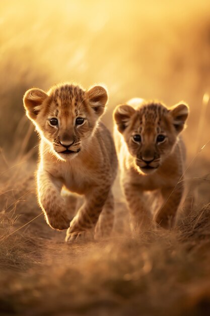View of lion cubs in the wild
