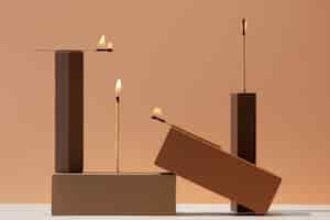 Free photo view of lit wooden matchsticks