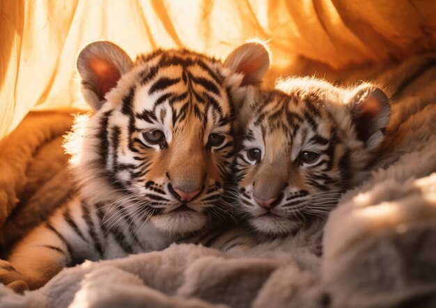 Вид маленьких диких тигровых детенышей