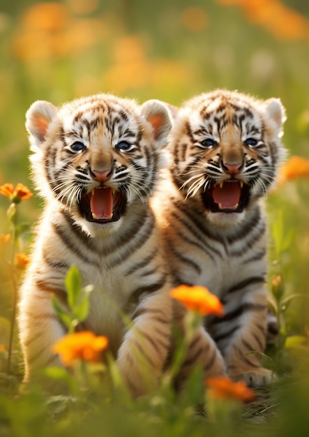 Foto gratuita la vista di piccoli cuccioli di tigre selvatiche