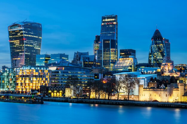 View of London skyline by night