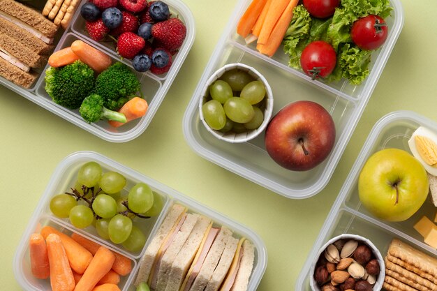 Above view lunch boxes assortment