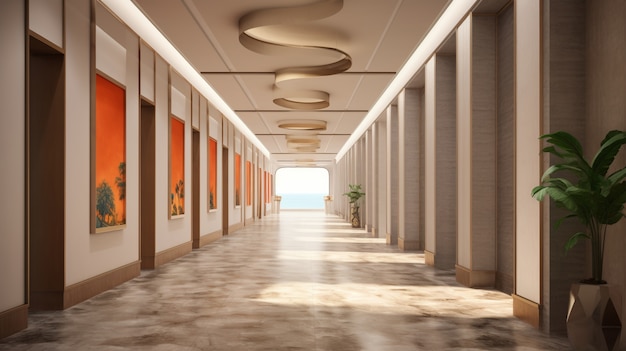 Вид на роскошный коридор отеля