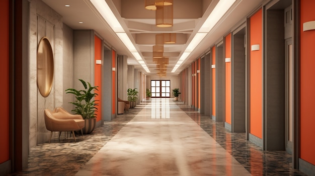 View of luxurious hotel hallway