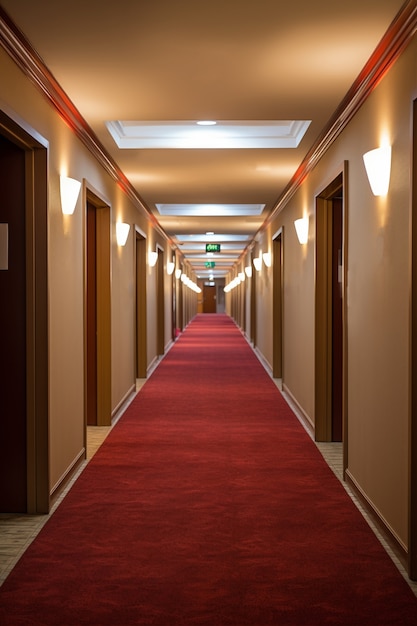 Foto gratuita vista del lussuoso corridoio dell'hotel