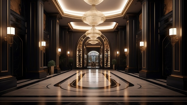 View of luxurious hotel interior space