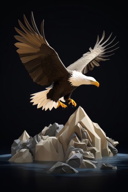 깃털과 날개가 활짝 열려 있는 장엄한 3D 독수리의 모습