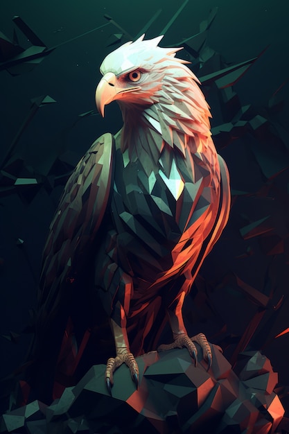 Вид на величественного 3D орла с перьями