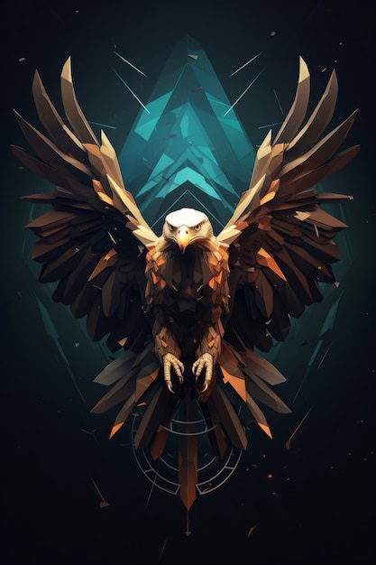 View of majestic 3d eagle with feathers