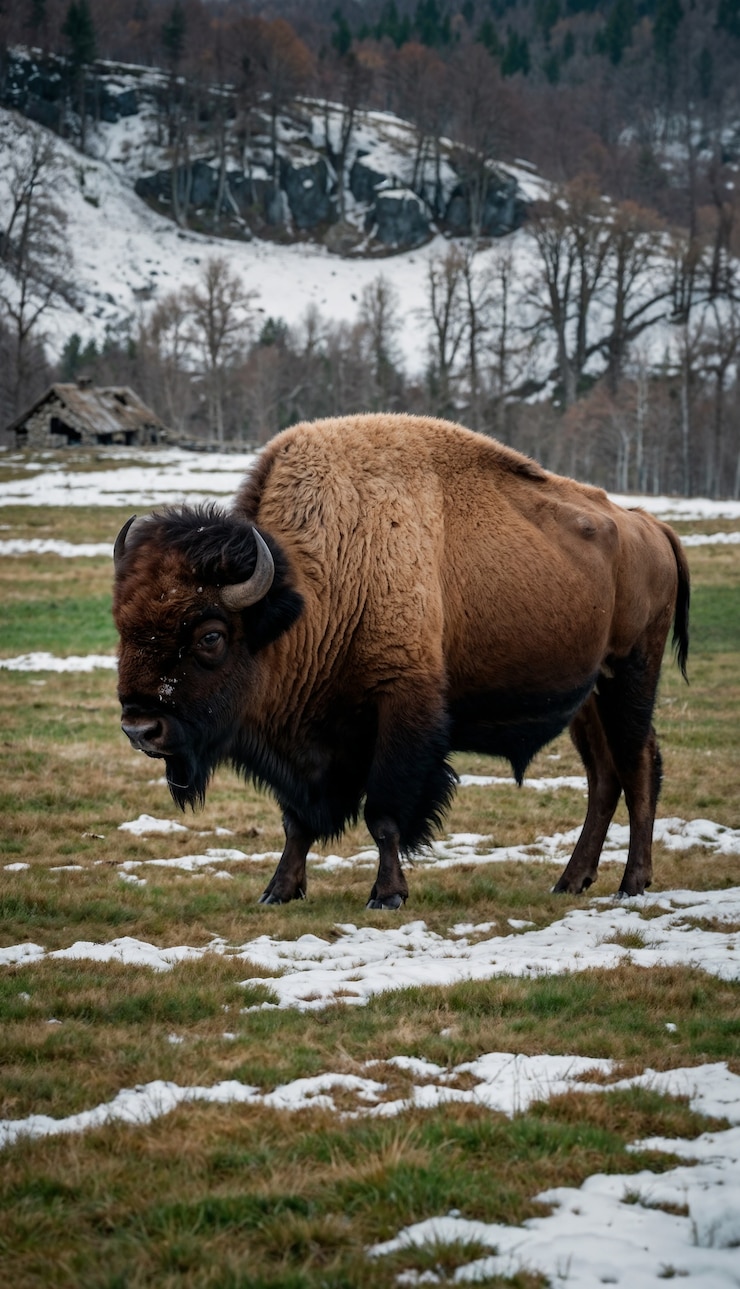 Free Photo view of majestic bison in its natural habitat during a winter day