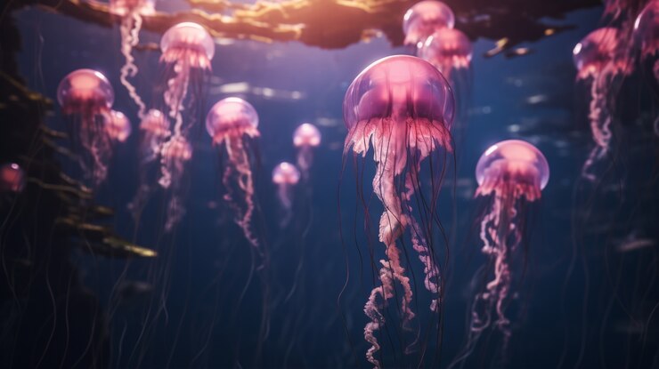 Free Photo view of majestic jellyfish swarm in the ocean