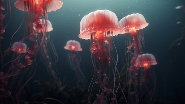 Free photo view of majestic jellyfish swarm in the ocean