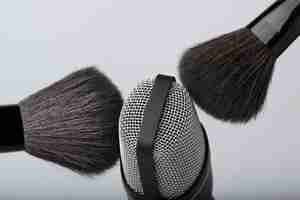 Free photo view of make-up brushes close to microphone for asmr