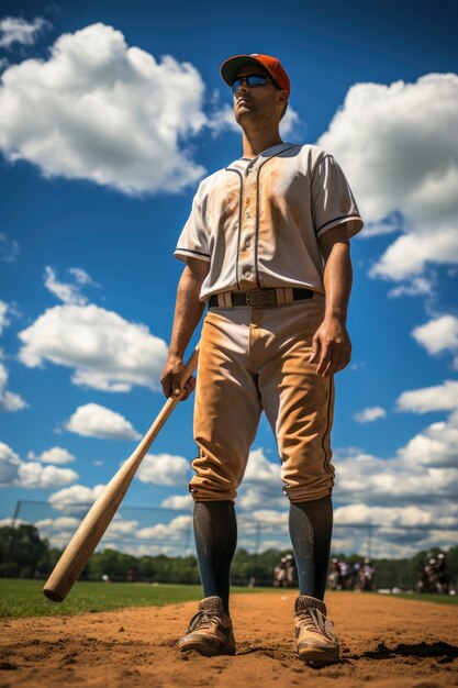 野球場での男性野球選手の景色