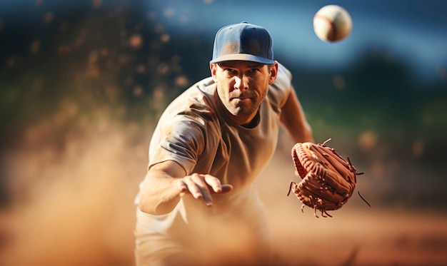 Vista di un giocatore di baseball sul campo