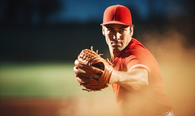 Foto gratuita vista di un giocatore di baseball sul campo