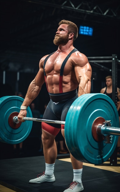 Free photo view of male heavy weight lifter