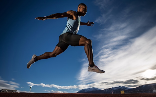 Foto gratuita la vista di un atleta maschile di salto in lunghezza