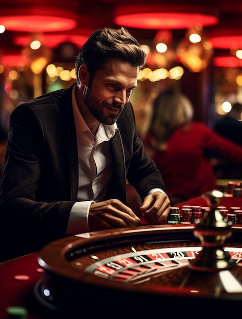 Foto gratuita vista di un uomo che gioca d'azzardo in un casinò