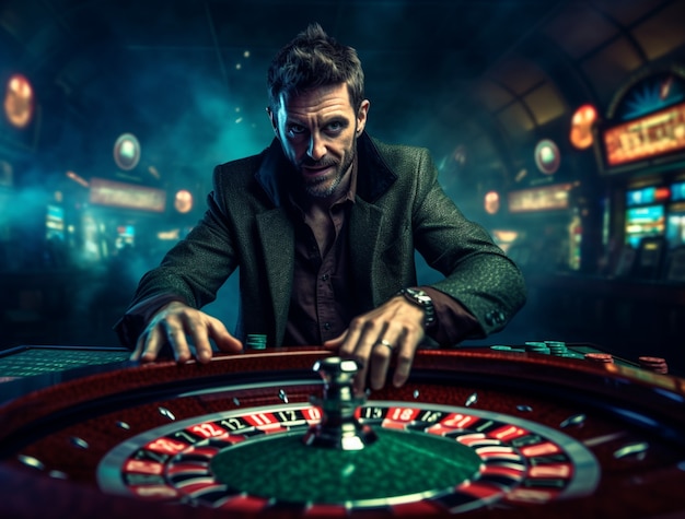 Free photo view of man gambling at a casino