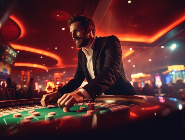 Foto gratuita vista di un uomo che gioca d'azzardo in un casinò