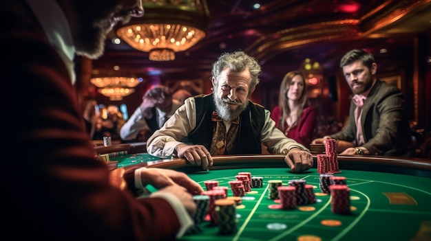 Free photo view of man gambling at a casino