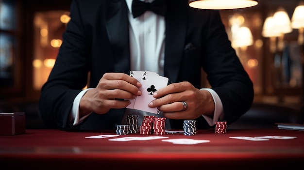 Foto gratuita vista di un uomo che gioca d'azzardo in un casinò