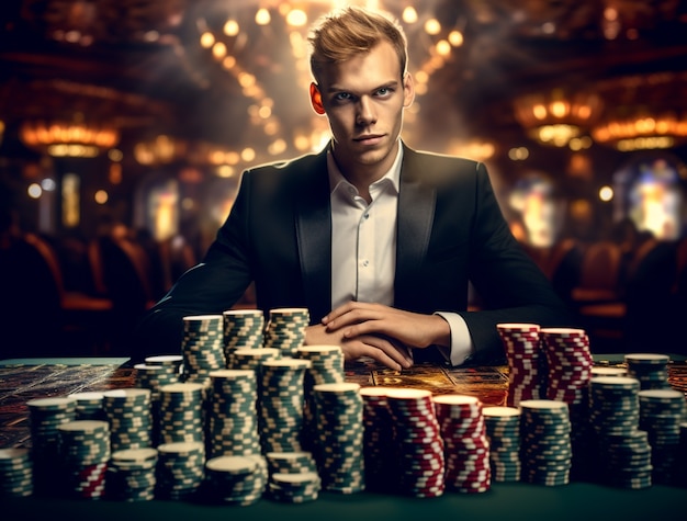 Free photo view of man gambling at a casino