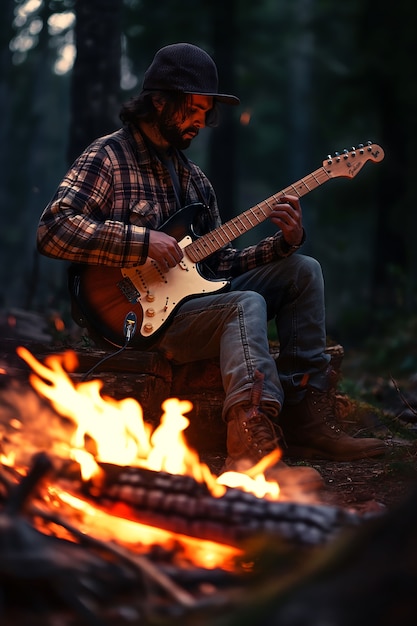 電気ギターを演奏する男の景色