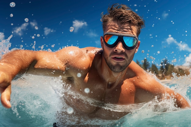 View of man in the pool during summer