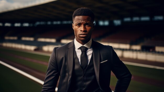 View of man in suit on the soccer field