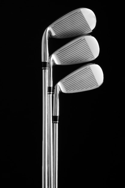 View of metallic golf clubs