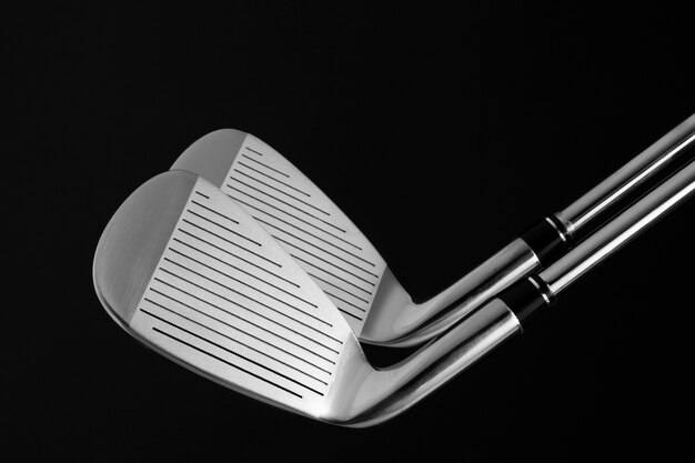 View of metallic golf clubs