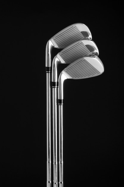 View of metallic golf clubs